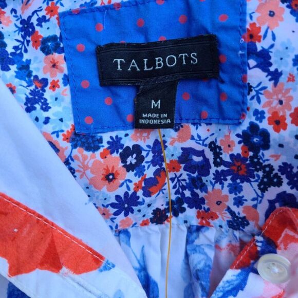 Talbots Red White Blue White Floral Button Down Blouse size Medium - Picture 2 of 13